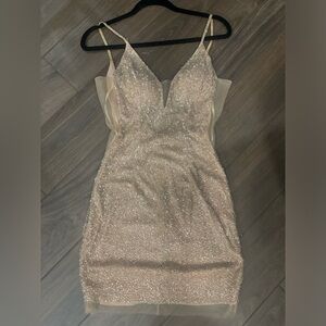 Jovani Champagne Sequin Backless Dress